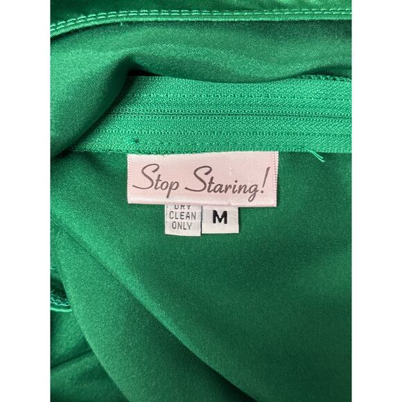 Stop Staring! Dress Medium Womens Green Satin Pinup Sheath Pencil - Picture 7 of 8